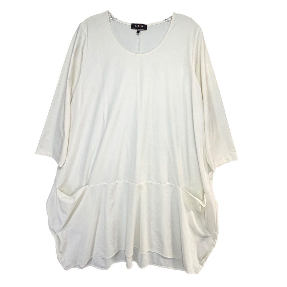 Jason by Comfy USA Lagenlook White Tunic L Oversized Pockets Cocoon Hem Lantern - Picture 2 of 11